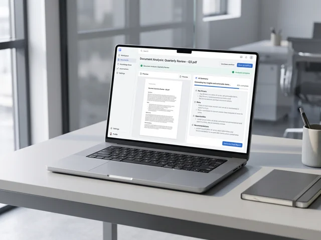 Un ordinateur portable affiche une interface d’analyse de documents par IA.